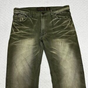 Akoo Jeans No Rivals Moto Green Acid Wash Distressed Men’s Size 38